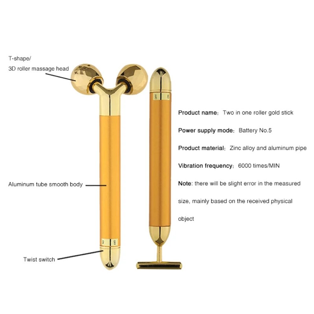 24K Gold T-Shaped and V-Face 2 in 1 PKT Electric Beauty Stick – Skin Tightening and Eye Lifting Massager - Image 3